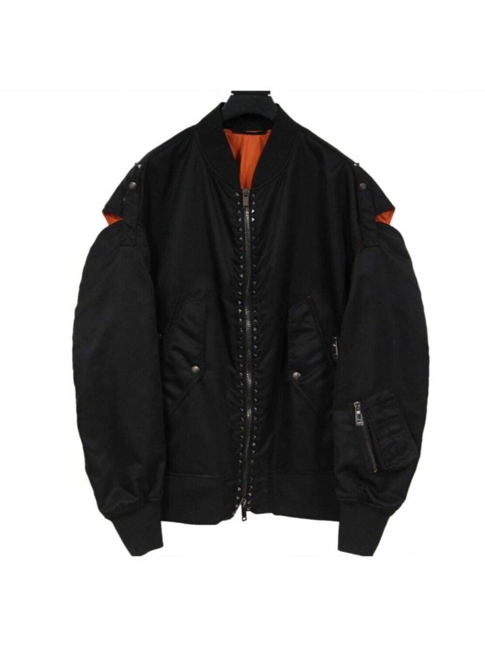 Valentino Men Deconstructed Rockstud Bomber Jacket Large IT 52 Black Nylon